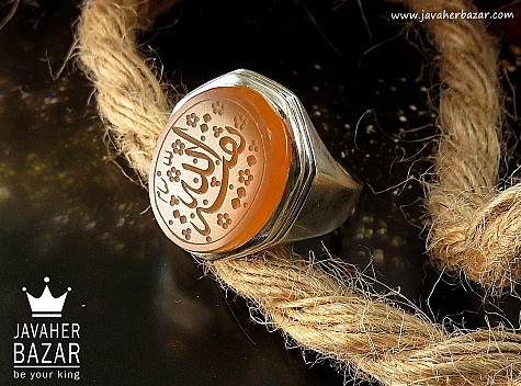 انگشتر نقره عقیق یمنی نارنجی مردانه [بقیه الله] - 32111